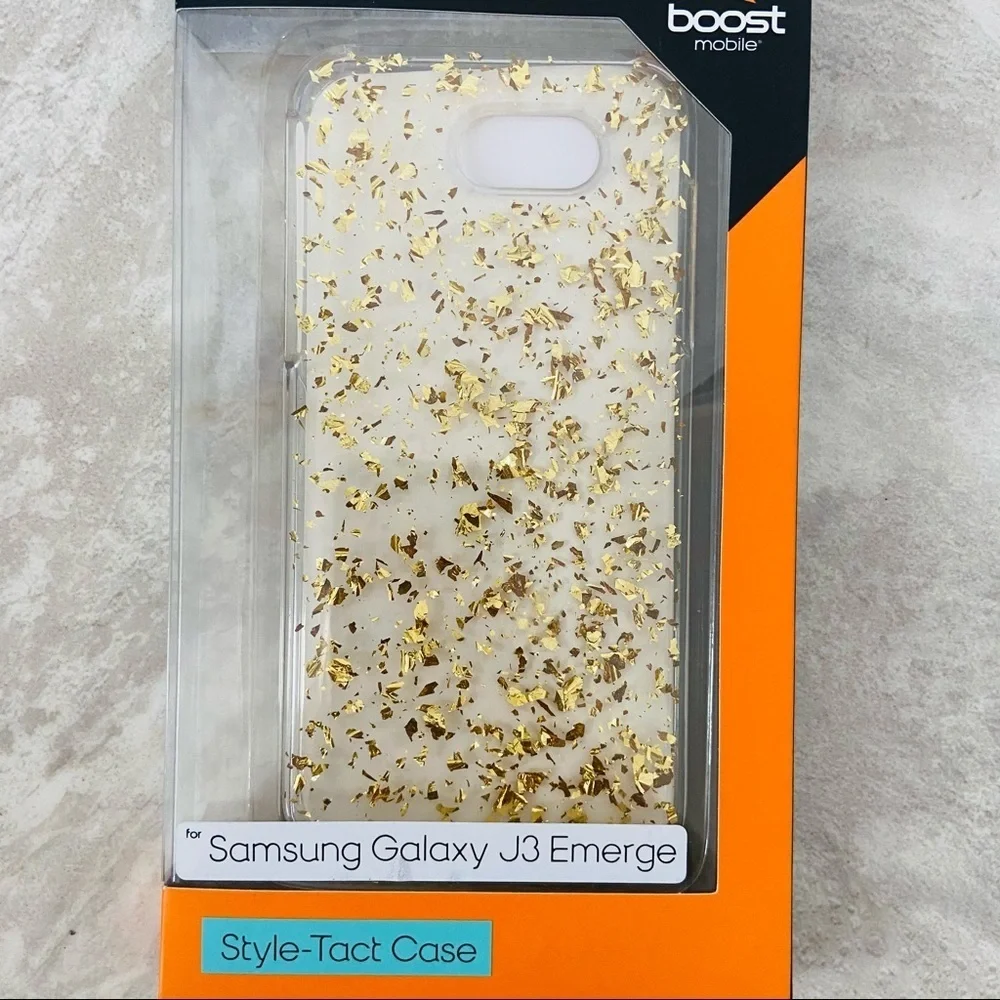 Samsung galaxy J3 Emerge gold sparkle speckle style-tact protective phone case